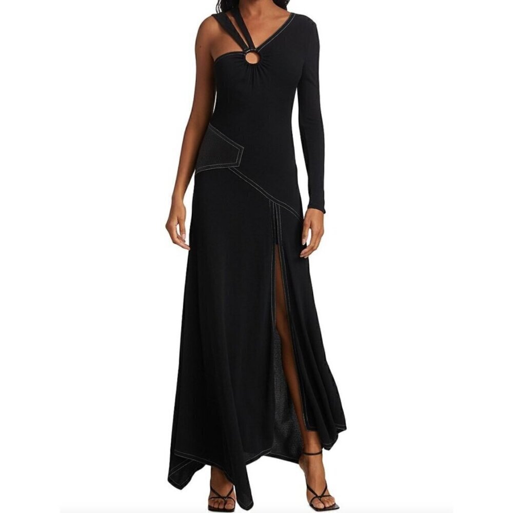 Yigal Azrouel Patchwork A-line Asymmetric Maxi Dress Black Womens Size 4